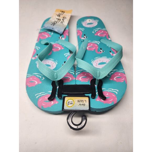 Girl's Flip-Flops Pink/Blue Pink Flamingos And Donuts Size L (2/3) - Picture 2 of 2